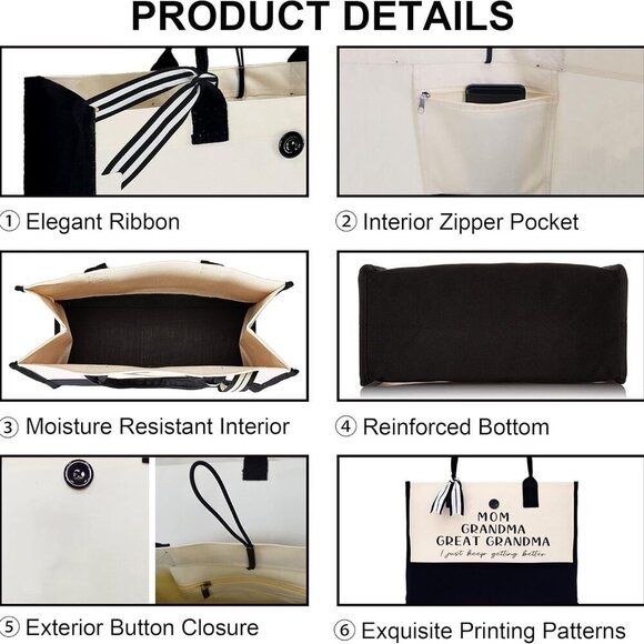 Large Canvas Tote Bag Gifts for Grandma Great-Grandma Mommy Retirement - Picture 4 of 8